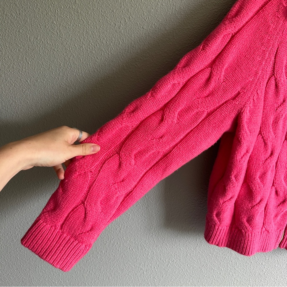 Talbots Pink Cable Knit Zip Collared Sweater Xl P… - image 3